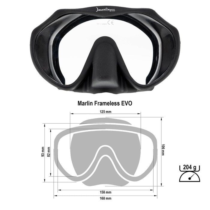 Máscara de snorkel Frameless Evo Negra Marlin 117439