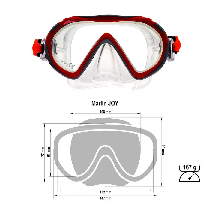 Máscara de Snorkel Joy Kids Rojo-Plata-Cristal Marlin 214174