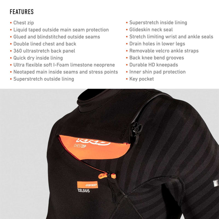 Traje de Neopreno Completo Celsius Hombre Con Cremallera en el Pecho 3-2 Gris Talla XS RRD 27CSCZ32_XS