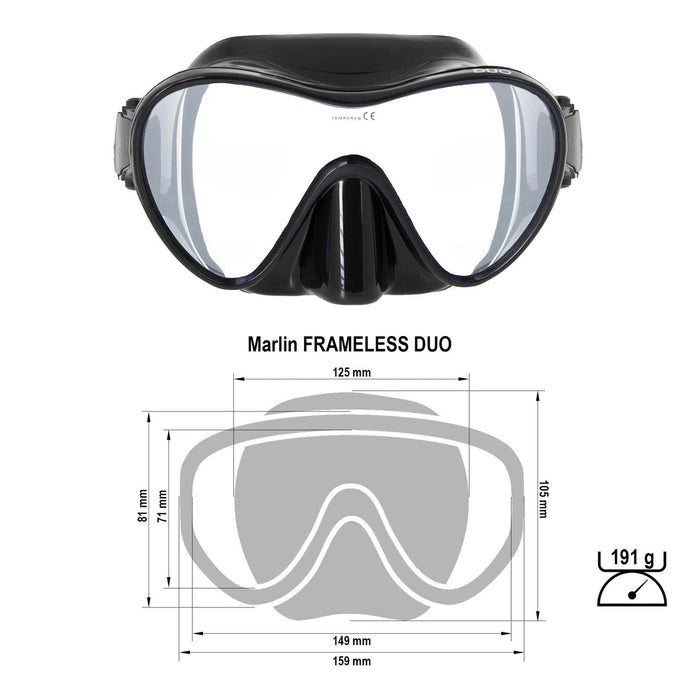Máscara de Buceo Frameless Duo Negra Marlin 10305