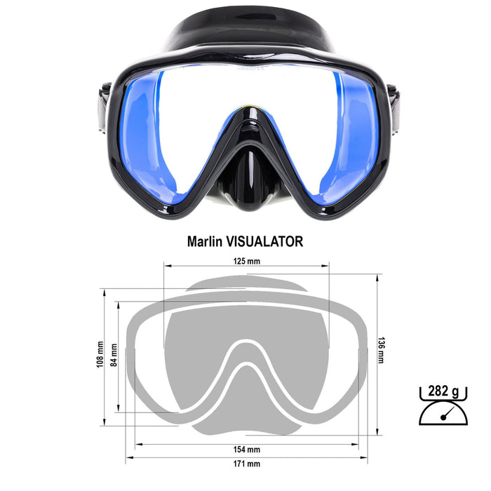 Máscara de buceo Visualator negra con lentes amarillos espejados Marlin 11423