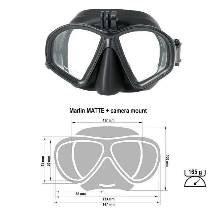 Máscara de buceo negra mate con soporte para cámara Marlin 213091