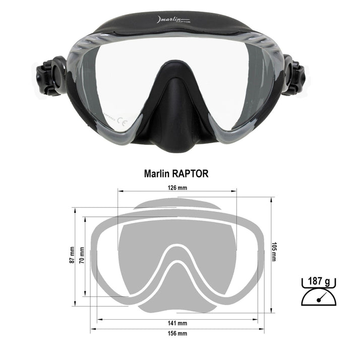 Máscara de pesca submarina Raptor gris-negro Marlin 216278