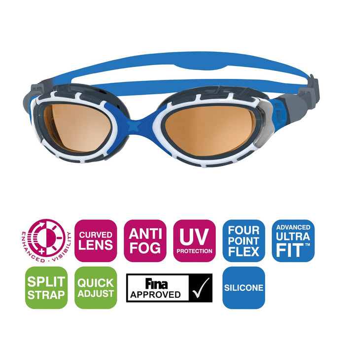 Gafas de natación Predator Flex Polarizadas Ultra Azules-Grises Pequeñas Zoggs 461046BLGYPCPS