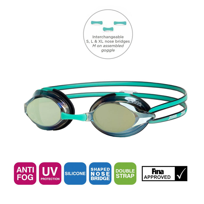 Gafas de Natación Racer Titanio Verde-Negro Lentes Espejados-Oro Zoggs 461112GNBKMGD