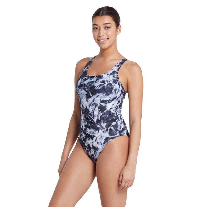 Bañador de una pieza Marble Powerback Mujer Negro-Blanco Talla 34-S Zoggs 462569BK34