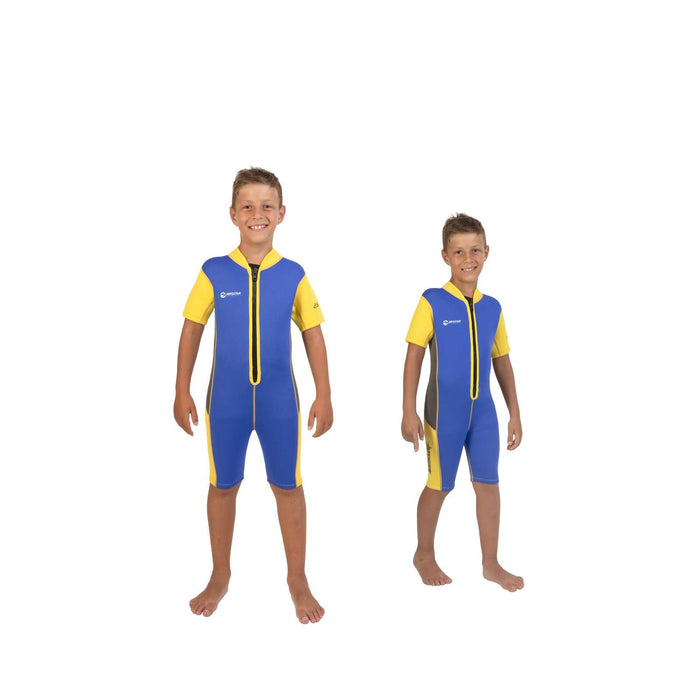 Traje de neopreno corto para snorkel mar primavera niños 2,5 mm azul-amarillo 8 años Abysstar 60219