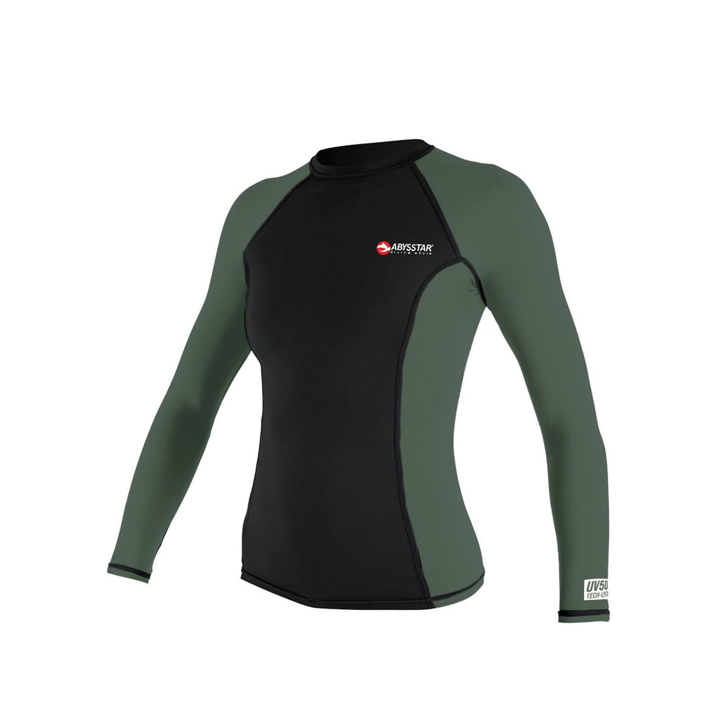 Camiseta de Natación Malibu Lycra Manga Larga Mujer Negro-Verde XXL Abysstar 64065