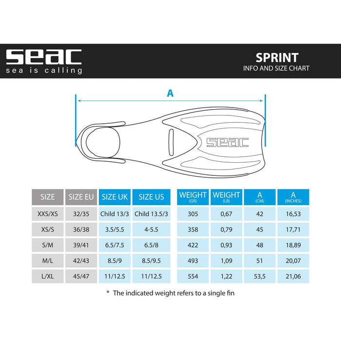 Aletas de Esnórquel Sprint Amarilla L-XL ~ 45-47 Seac 71-14Y-L-XL