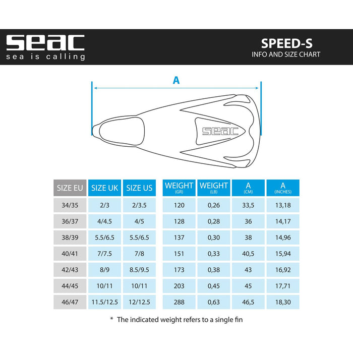 Aletines de Natación Speed S Azul Talla 38-39 Seac 71-16B-38-39