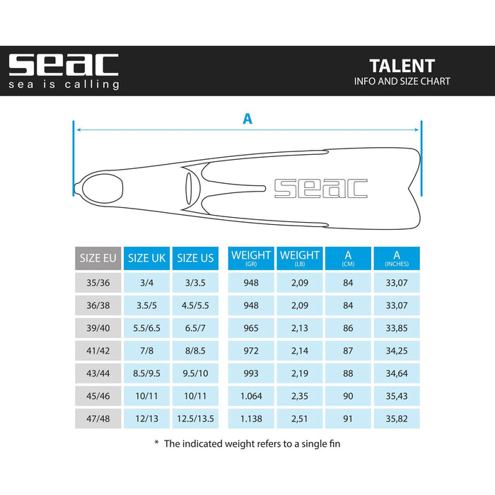 Aletas de apnea y pesca submarina Talent Negra Talla 36-38 Seac 71-24N-36-38