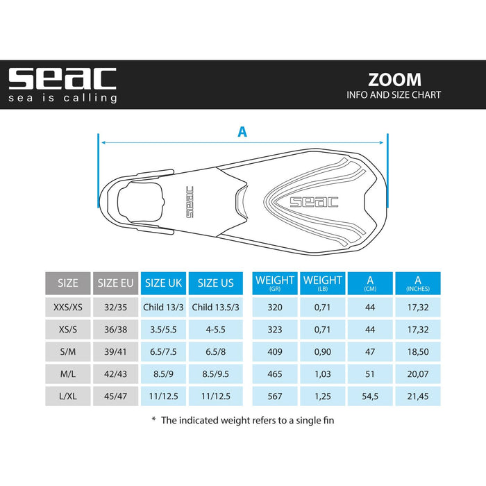 Aletas de snorkel Zoom Amarilla XXS-XS ~ 32-35 Seac 71-41Y-XXS-XS
