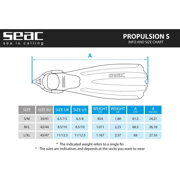 Aletas de Buceo Propulsion S Blanca L-XL ~ 43-45 Seac 71-43W-L-XL