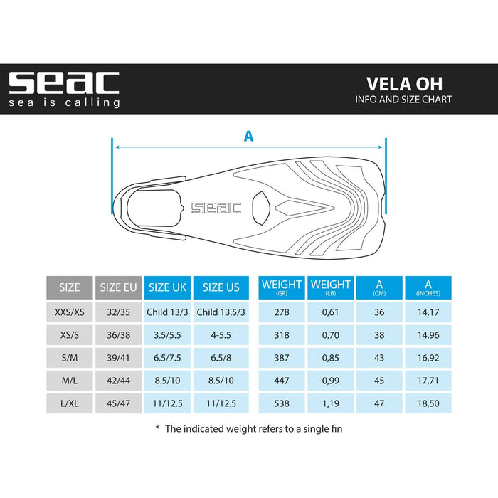 Aletas de esnórquel Vela Oh Negro Talla XXS-XS ~ 32-35 Seac 71-47N-XXS-XS