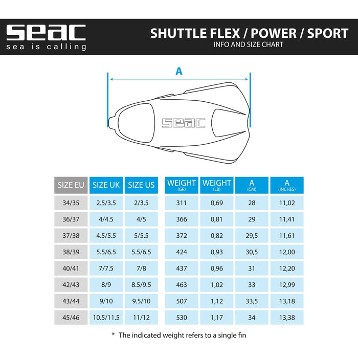 Aletas de natación Shuttle Flex Azul Claro-Gris Talla 43-44 Seac 71-51AZG-43-44