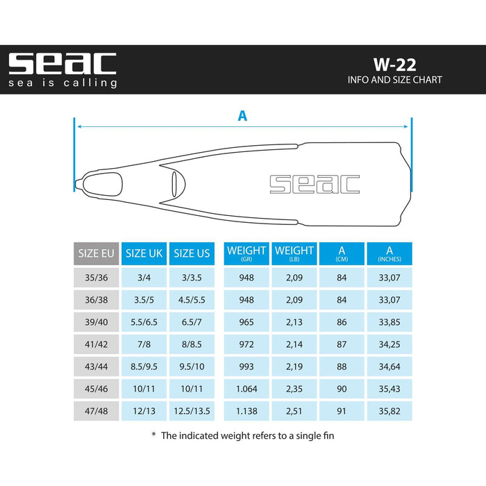 Aletas de apnea y pesca submarina W-22 Negras 35-36 Seac 71-59N-35-36