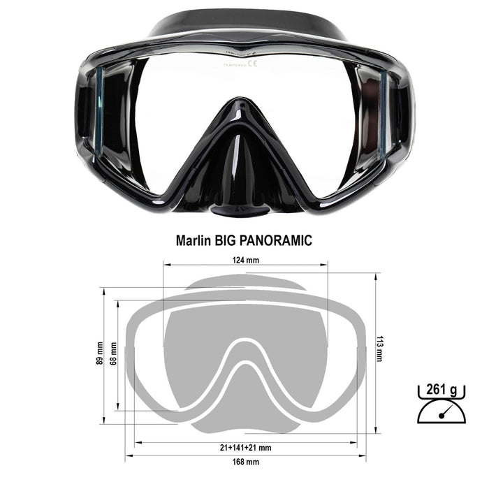 Máscara de buceo panorámica grande negra Marlin 9897
