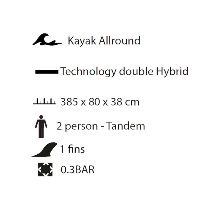 Kayak Inflable Hawk 385 2 Personas-Tándem Kohala KHD385