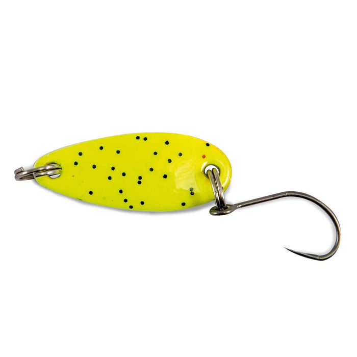 Cucharita de trucha Akira Trout Area Fluo Yellow Black Glitter 2g Nomura NM46156120