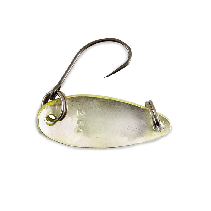 Cucharita de trucha Akira Trout Area Fluo Yellow Black Glitter 2g Nomura NM46156120